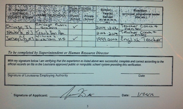 From John White’s ed cert application.