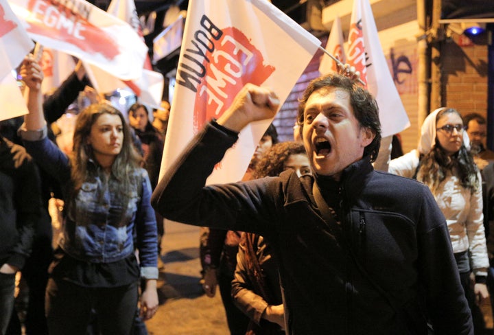 People protest against the results of the referendum in Istanbul, Turkey April 16, 2017.