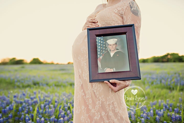 Nicole Bedwell also posed with a photo of her husband. 