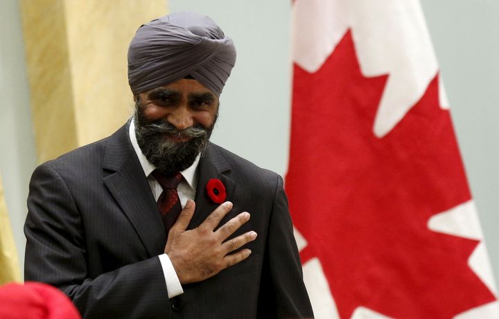 Canada's National Defense Minister Harjit Sajjan gestures after being sworn-in during a ceremony at Rideau Hall in Ottawa, Canada, November 4, 2015.