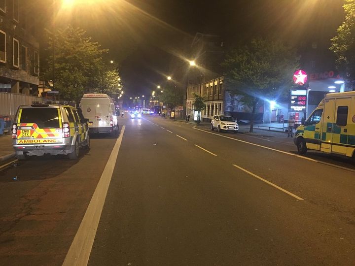 Monday evening's nightclub acid attack closed roads in Dalston, east London as police investigated