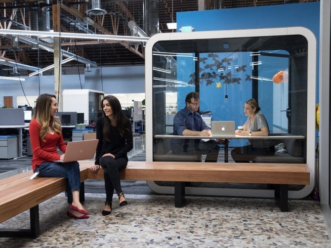 The office phone booths, which are meant to create a quite space for employees, come in single or multi-person pods.