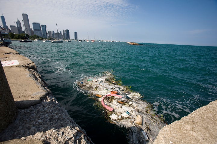 Debris floating in Lake Michigan