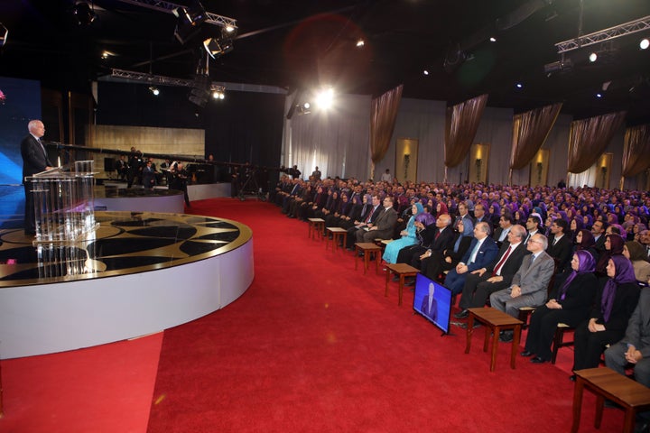 <p>Senator McCain is giving his speech.</p>