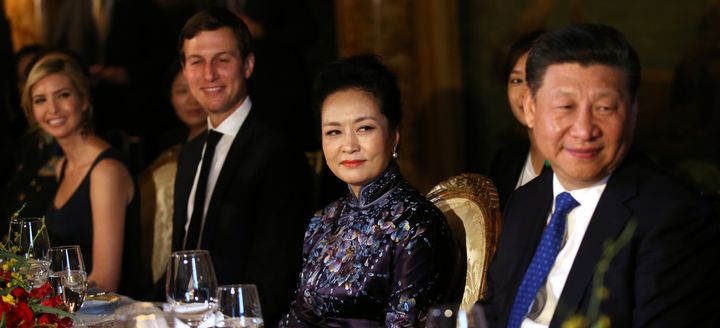 Chinese first lady Peng Liyuan and Chinese President Xi Jinping sit next to Jared Kushner and Ivanka Trump at Trump's Mar-a-Lago estate in West Palm Beach, Florida.