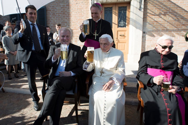 Pope Emeritus Benedict XVI kicking it with a few close pals at the Vatican.