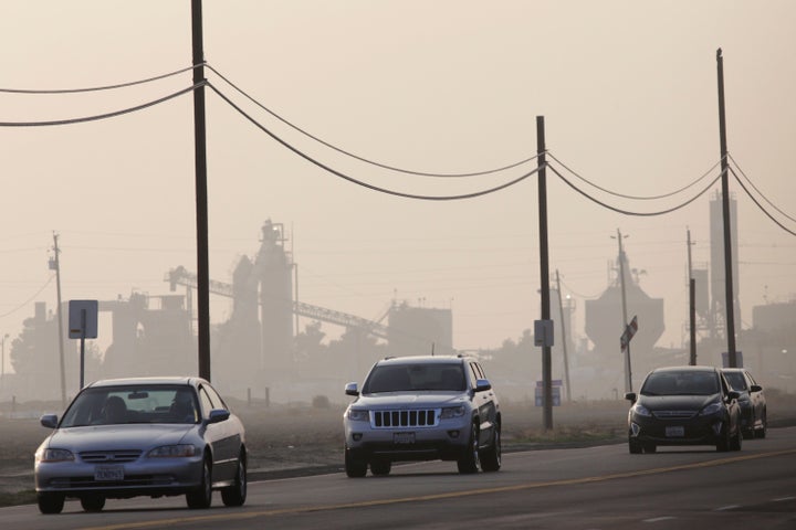 Vehicles travel on a road in Bakersfield, California during a day of poor air quality in 2014. Bakersfield ranks No. 1 for the worst short-term particle pollution.