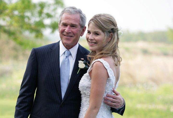 President George W. Bush and Jenna Bush Hager prior to her wedding on May 10, 2008. Hager says her father was a feminist.