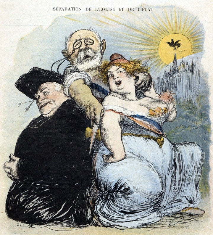 Caricature from a satirical paper, ‘Le Rire’, in May 1905, illustrating the separation of church and state in Fra