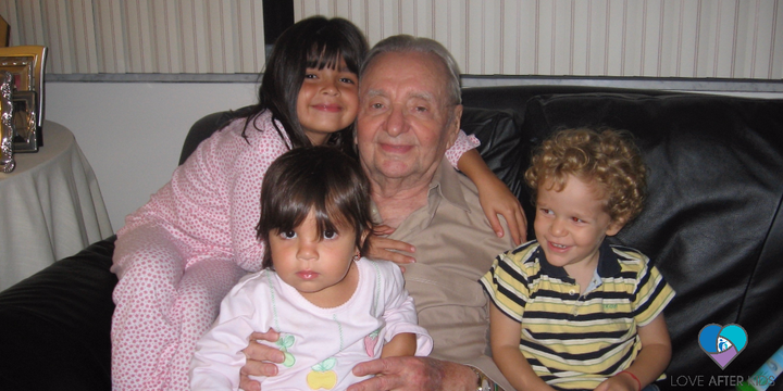 Deb's great uncle, Boris, with his granddaughters and grand nephew (our son, Eric)