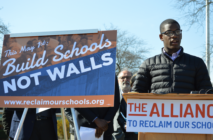 Detroit public school student DeMarcus Taylor at the launch of the Build Schools, Not Walls campaign.