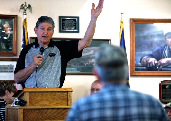 Sen. Joe Manchin (D-W.Va.) holds a town hall meeting with coal miners on March 31, 2017, in Matewan, West Virginia.