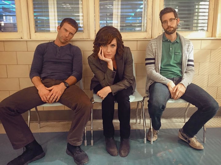 <p>From “NCIS”, left to right, Lucas Black, Zoe, Rob Kerkovich.</p>