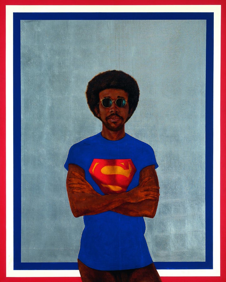 Barkley L. Hendricks, "Icon for my Man Superman (Superman Never Saved Any Black People-Bobby Seale)," 1969, oil, acrylic and aluminum leaf on linen canvas, 59 1/2 x 48 inches.