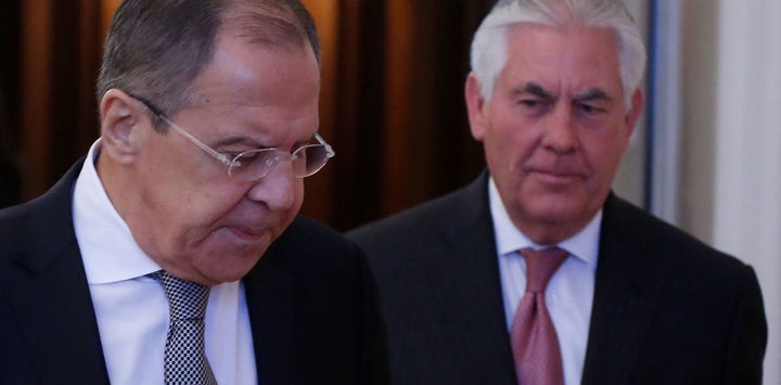 <p>Russian Foreign Minister Sergei Lavrov and US Secretary of State Rex Tillerson in Moscow, April 12 2017. </p>