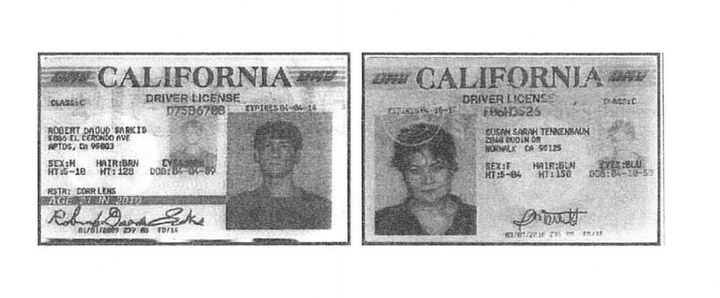 Fake California driver's licenses allegedly created by David Daleiden and Sandra Merritt.