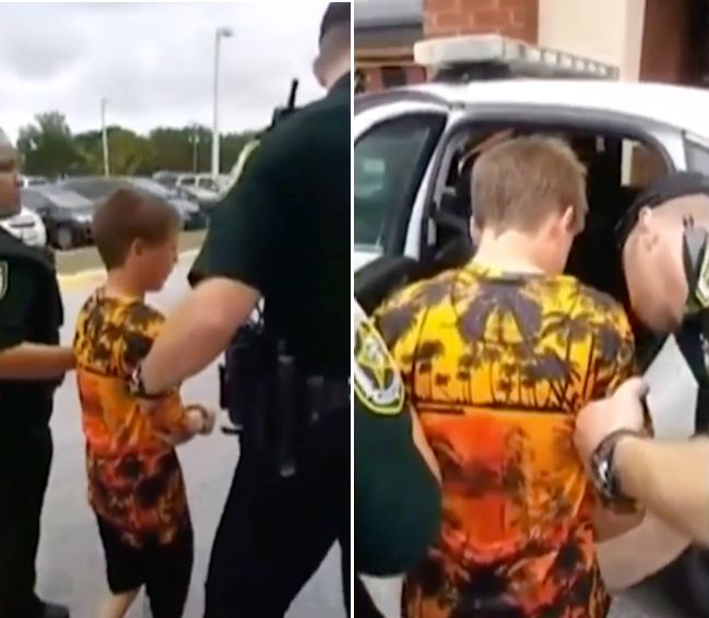 A mother filmed her 10-year-old boy being arrested at his school last week over an incident that took place last year.