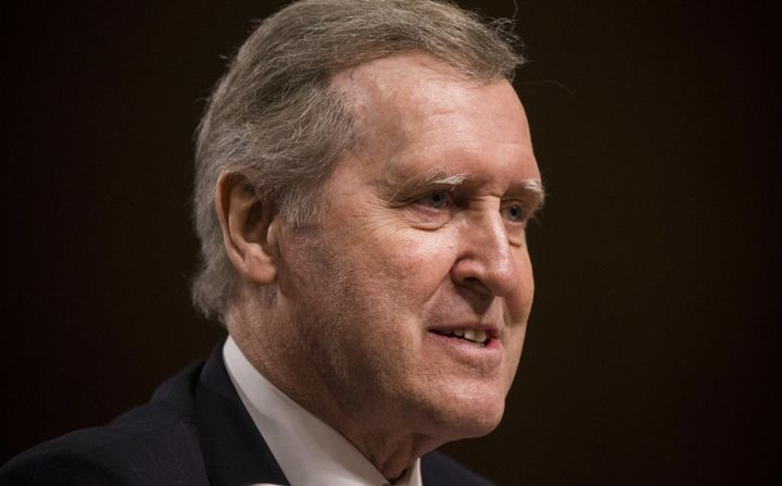 Former Secretary of Defense William Cohen testifies on behalf of retired Marine Corps General James Mattis before the Senate Armed Services Committee.