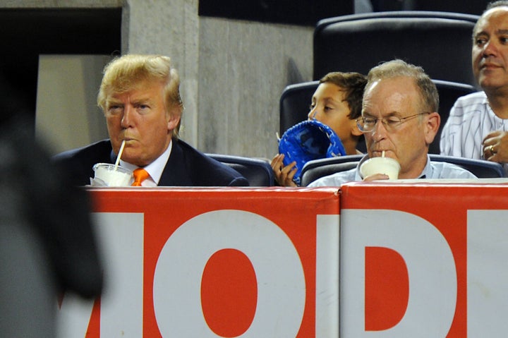 Donald Trump and Bill O'Reilly drink milkshakes at a New York Yankees game in 2010.