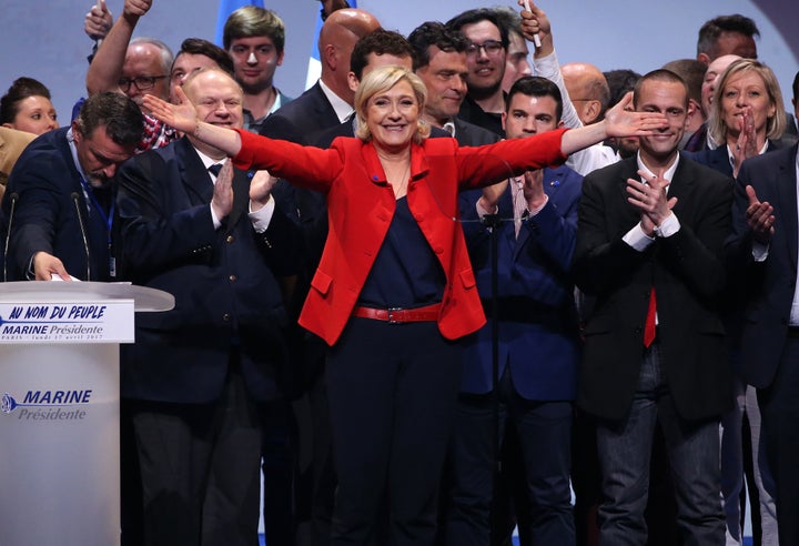 Marine Le Pen at a campaign rally in Paris, on April 17. 