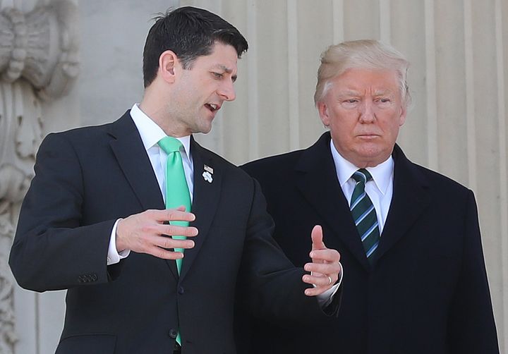 Speaker of the House Paul Ryan and US President Donald Trump after a "Friends of Ireland" lunch at the Capitol Building in Washington, USA.
