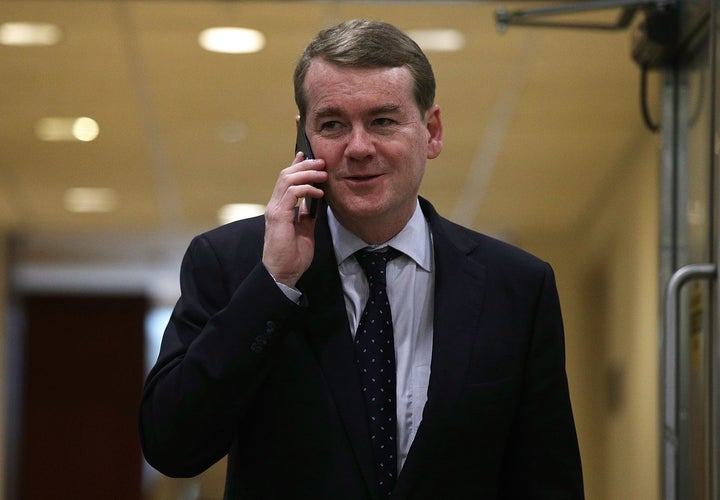 Sen. Michael Bennet (D-Colo.) talks on the phone. Is he talking to Neil Gorsuch, perhaps?