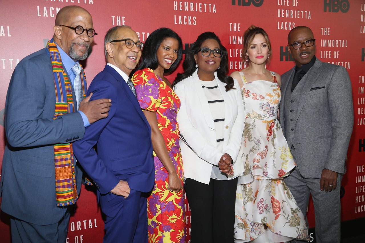 Reg E. Cathey, George C. Wolfe, Renee Elise Goldsberry, Oprah Winfrey, Rose Byrne and Courtney B. Vance attend "The Immortal Life of Henrietta Lacks" New York premiere on April 18.