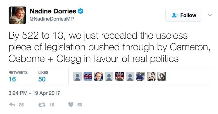 The now-deleted tweet posted by Nadine Dorries