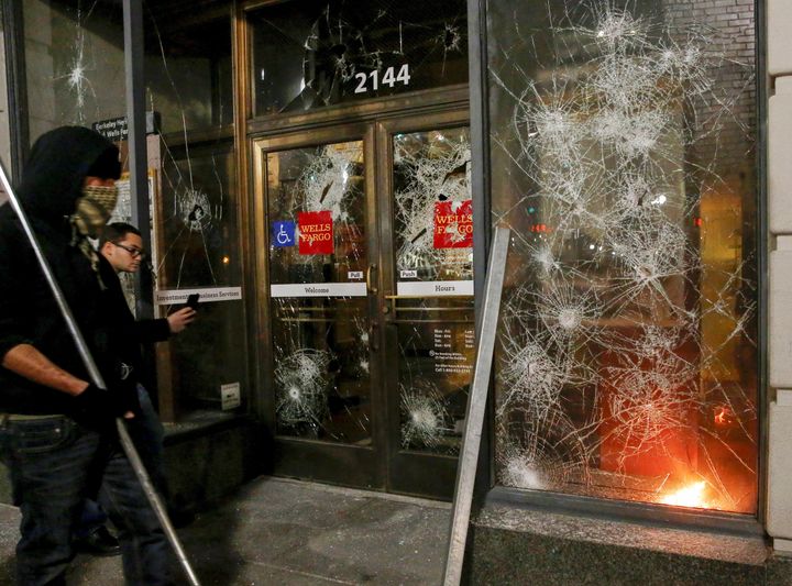 Fires were set and objects were hurled at officers at Berkeley over Milo's appearance