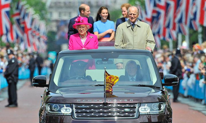 The Queen makes her way down the Mall during her birthday celebrations in 2016