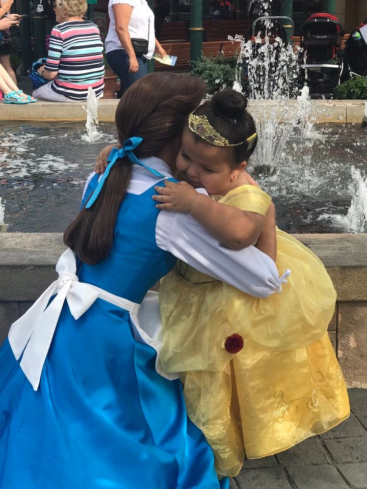 The day she met Belle, Daisy wore a yellow gown just like Belle does in "Beauty and the Beast."