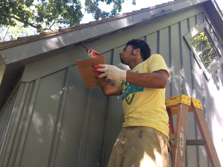 An AmeriCorps member with Green City Force serves on a Hands On Preservation Experience (HOPE) Crew project at Sagamore Hill National Historic site in partnership with the National Park Service and the National Trust for Historic Preservation. 