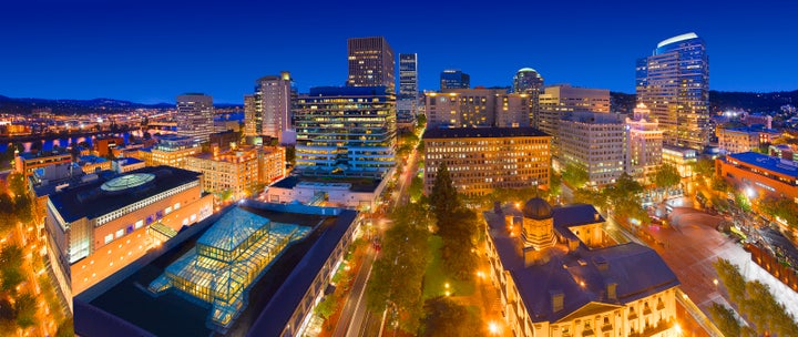 A panoramic view of downtown Portland, Oregon