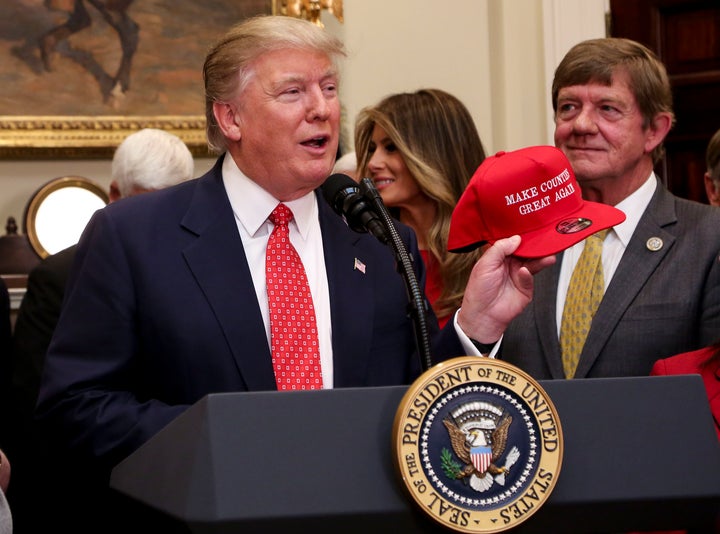 President Donald Trump before signing an executive order to begin the rollback of the Obama administration's Clean Water Rule on February 28, 2017 at the White House.