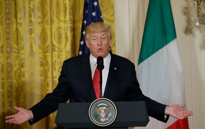 Donald Trump speaks during a joint news conference with Italian Prime Minister Paolo Gentiloni at the White House.
