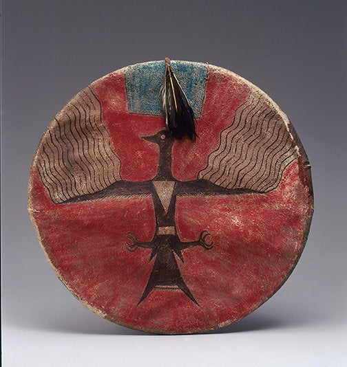 A shield by Joseph No Two Horns (He Nupa Wanica) (1852–1942) ca. 1885 from Standing Rock Reservation, North Dakota.