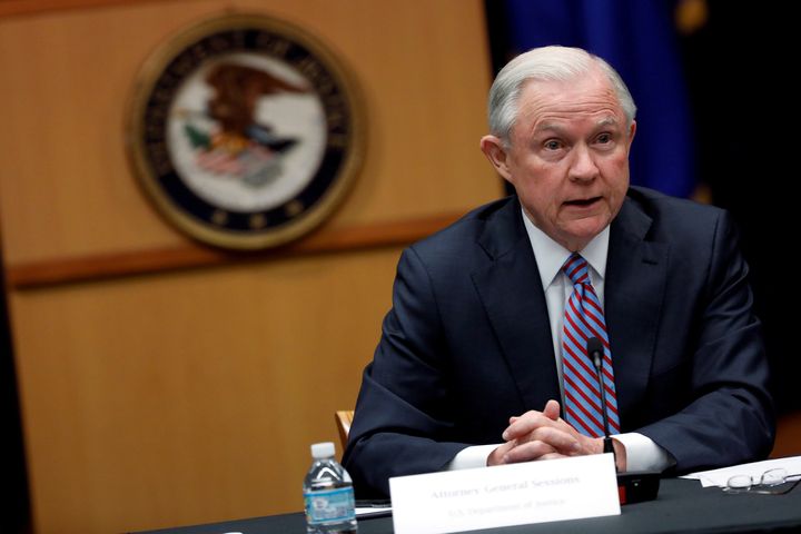 Attorney General Jeff Sessions speaks during a meeting with the Organized Crime Council and Organized Crime Drug Enforcement Task Force Executive Committee in Washington, D.C., on April 18.