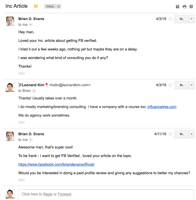 Brian asking me to audit his Facebook page.