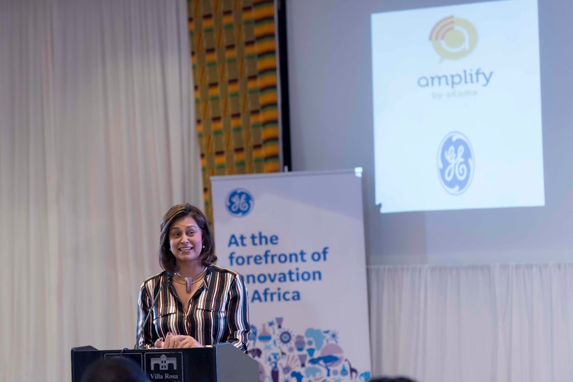 Zain Verjee speaking at the Amplify inaugural graduation in Nairobi, Kenya