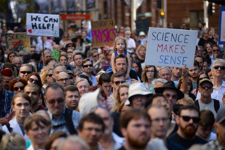 Thousands of people rallied in Australia and New Zealand on Saturday in support of science, the first of more than 500 marches globally triggered by concern over the rise of "alternative facts."