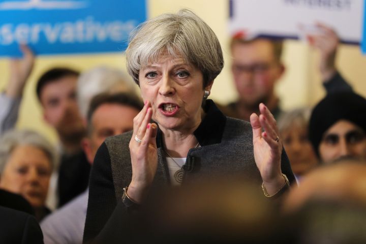 Theresa May speaks in Dudley on Saturday