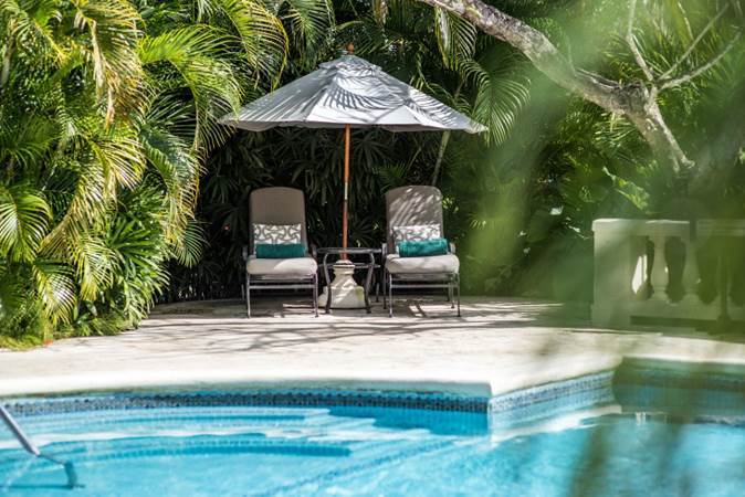<em>After bathing in the sea a dip in the pool is refreshing as is drying off in the dappled shade. </em>