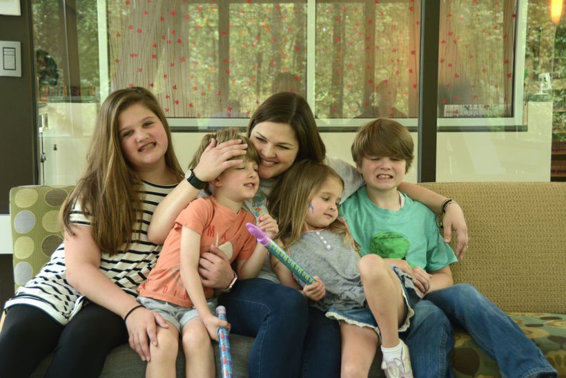 The Hall family from left, Lonna Grace 11, Liam 4, Catey 34, Evie 4, and Joseph 9.