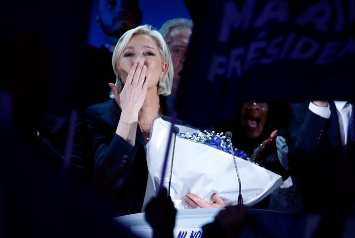 Marine Le Pen thanks supporters in Henin-Beaumont. 