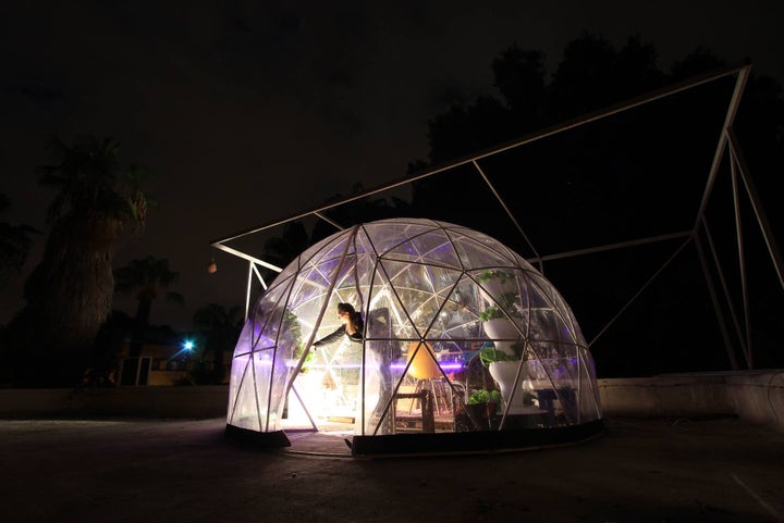 <p><em>The Garden Igloo hydroponic biodome at night, in Tel Aviv</em></p>
