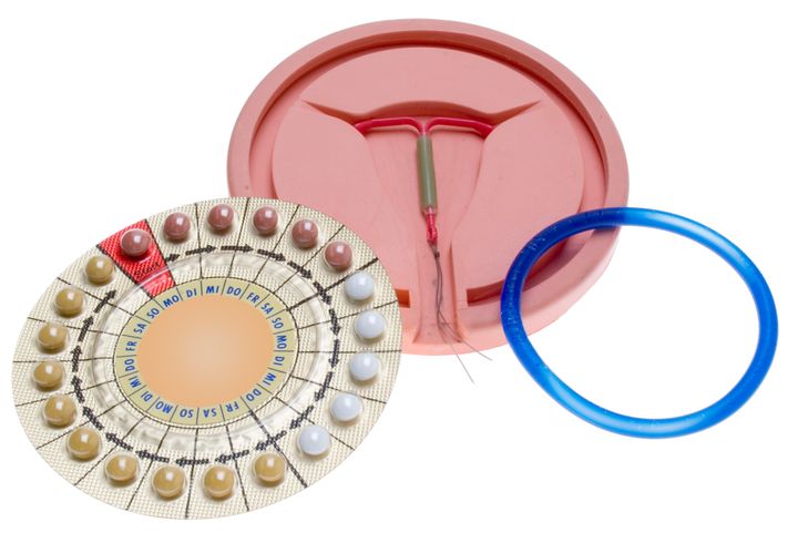 Left to right: the pill, an IUD and a vaginal ring.