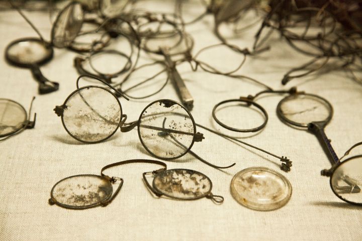 Poland, Oswiecim, Auschwitz I concentration camp. Spectacles that had belonged to prisoners.