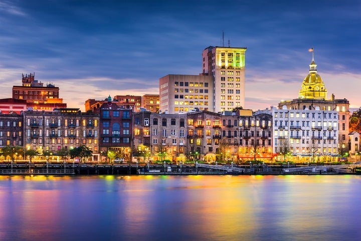 Savannah's downtown skyline as seen from across the Savannah River.