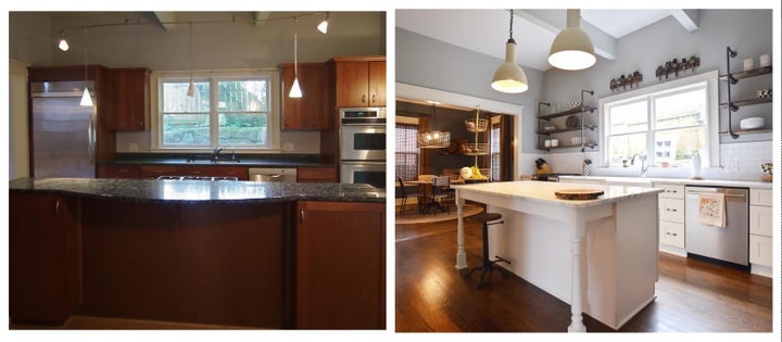 Kitchen renovation in one of Josh and Joey’s projects, before and after