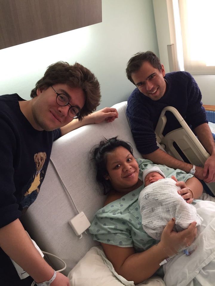 Thibault and Anthony with Kaylena holding newborn Charlie